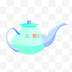 25d茶壶图片_2.5D清新蓝色茶壶