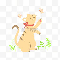 卡通小清新猫咪图片_手绘可爱猫咪与蝴蝶