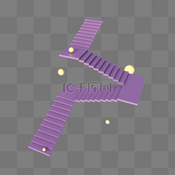 紫色立体球图片_C4D立体楼梯电商海报装饰