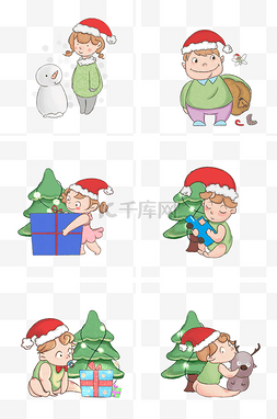 圣诞节小男孩小女孩插画