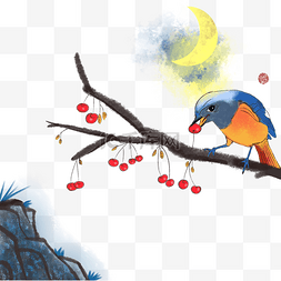 湖光月色图片_鸟吃果子四张图集-中国风系列之