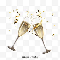 香槟丝带图片_金色玻璃碰撞庆祝丝带元素