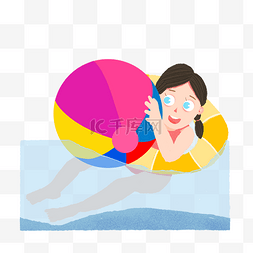 夏季游泳健身玩水球带游泳圈的小
