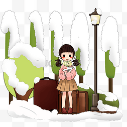 手绘冬季旅游冰雪城