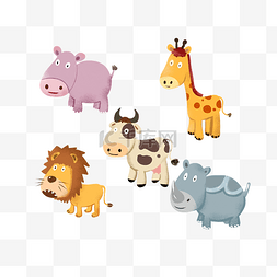 动物犀牛图片_六一儿童节一群动物卡通手绘