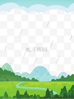 水墨山水图片_春天春雨原野绿意装饰边框