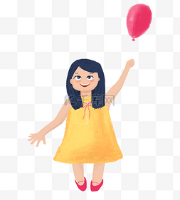 六一儿童节女孩气球手绘
