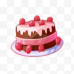 蛋糕的手绘图片_圆形草莓蛋糕插画