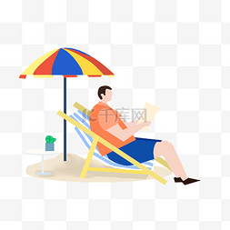 旅游卡通蓝色图片_旅游海边度假躺沙滩椅