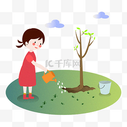 手绘植树节人物插画装饰图案