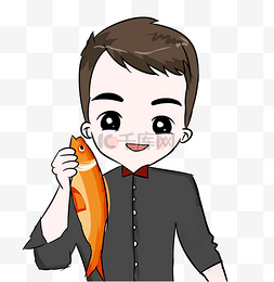 厨师服装图片_拿鱼的厨师卡通手绘