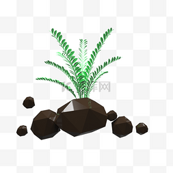 电商植物装饰图片_C4D写真实石头植物电商海报