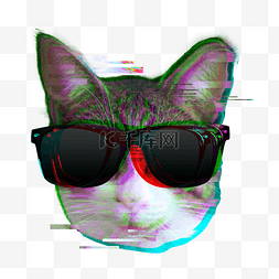 小猫插画图片_时尚故障风戴墨镜的猫咪流行元素
