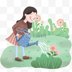 浇草地图片_小女孩在浇花