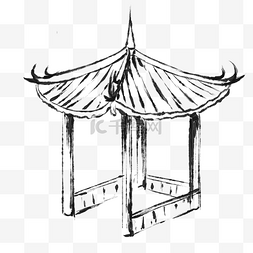 中国风水墨房黑白凉亭古代房屋