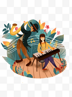 音乐节元素图片_音乐节表演弹钢琴商用插画元素