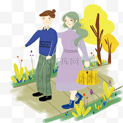 回家聚餐图片_关爱老人陪奶奶在公园散步插画