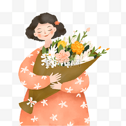 妇女节花朵卡通图片_三八妇女节女神的节日抱着花的女