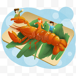 秋季养生龙虾插画