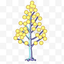 树枝枝条树叶图片_黄色的圆形叶子树木插画