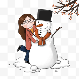 立冬冬季场景和雪人合影手绘卡通