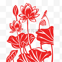 夏季花卉图片_红色剪纸风荷花免扣素材