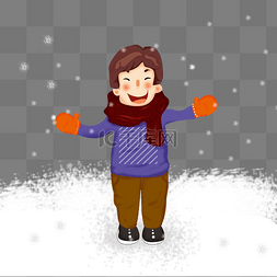 下雪天下雪图片_卡通下雪天开心的男孩