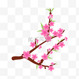 桃树叶子手绘图片_粉色盛开的花朵