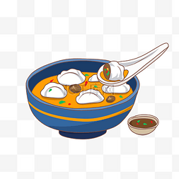 勺子黄色图片_手绘热乎乎汤水饺插画