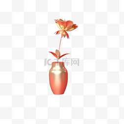 红色植物花朵花瓶元素