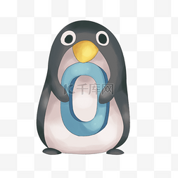 企鹅蓝色图片_黑色的企鹅和数字0