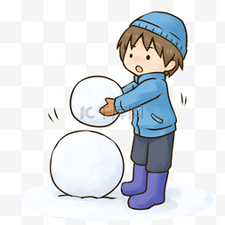 冬季冬天卡通手绘堆雪人的男孩