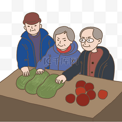老人买菜图片_新年习俗采买年货插画免抠元素下