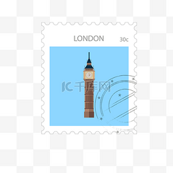 手绘英国旅行图片_世界旅游大本钟纪念邮票矢量图