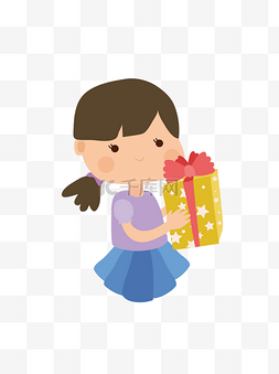 彩绘卡通拿着礼物盒的小女孩
