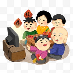 中国传统宣传图片_手绘Q版全家福卡通