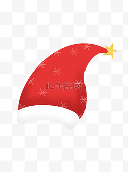 手绘圣诞帽图片_手绘噪点扁平化红色雪花圣诞帽免