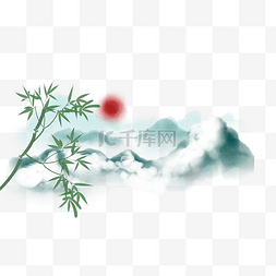 绿色水墨大山图片_手绘水墨竹子插画