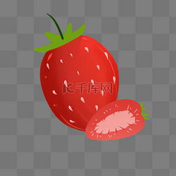 桃心扁平图片_切开的草莓水果非常好吃
