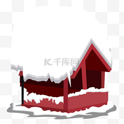 中式卡通房子图片_被雪覆盖的红色房子