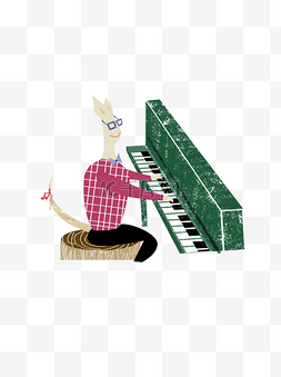 钢琴卡通图片_座在木墩上弹钢琴的卡通男人