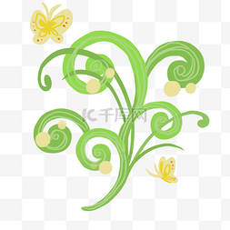 绿色的藤蔓和蝴蝶