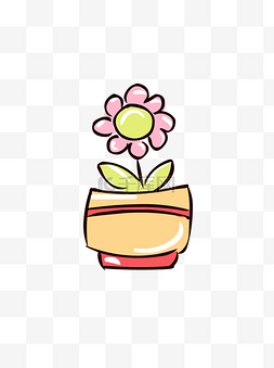 小植物小盆栽图片_手绘花简笔画风格可爱卡通粉红色