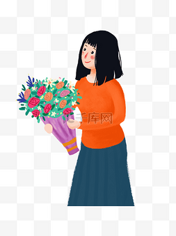 手捧鲜花的人图片_手绘教师节手捧鲜花的女老师可商
