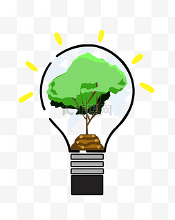 创意地球绿色环保图片_地球一小时灯泡里的树木插画
