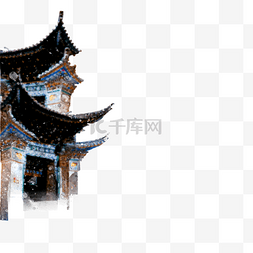 新中式印花荷花图片_水彩古代建筑手绘插画