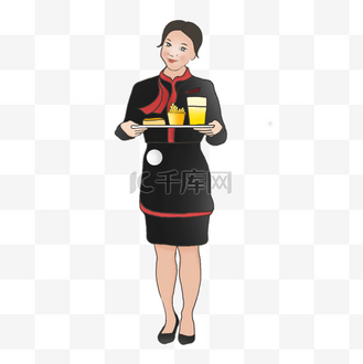 女神节黑色服务员端盘子png免扣