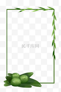 绿色小清新清明节图片_清明节柳叶青团手绘边框