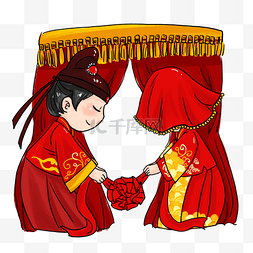 结婚手绘图片_古代古装结婚礼服喜服新郎新娘手