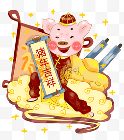 红色高清背景图片_卡通手绘猪年复古祝福猪猪吉祥插
